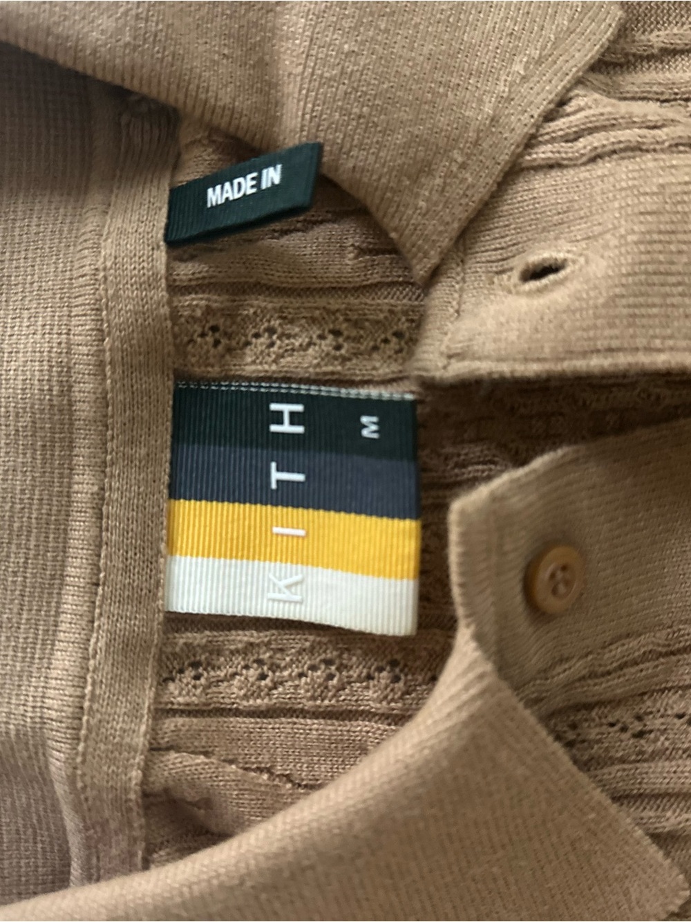 Kith Camel-Tone Cable Knit Polo with White Logo Medium - Picture 2 of 4
